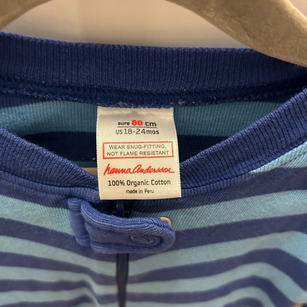 Hanna Andersson 2-Way Zip Onesie baby boy Cotton Blue Stripe 18-24 months - Picture 2 of 3